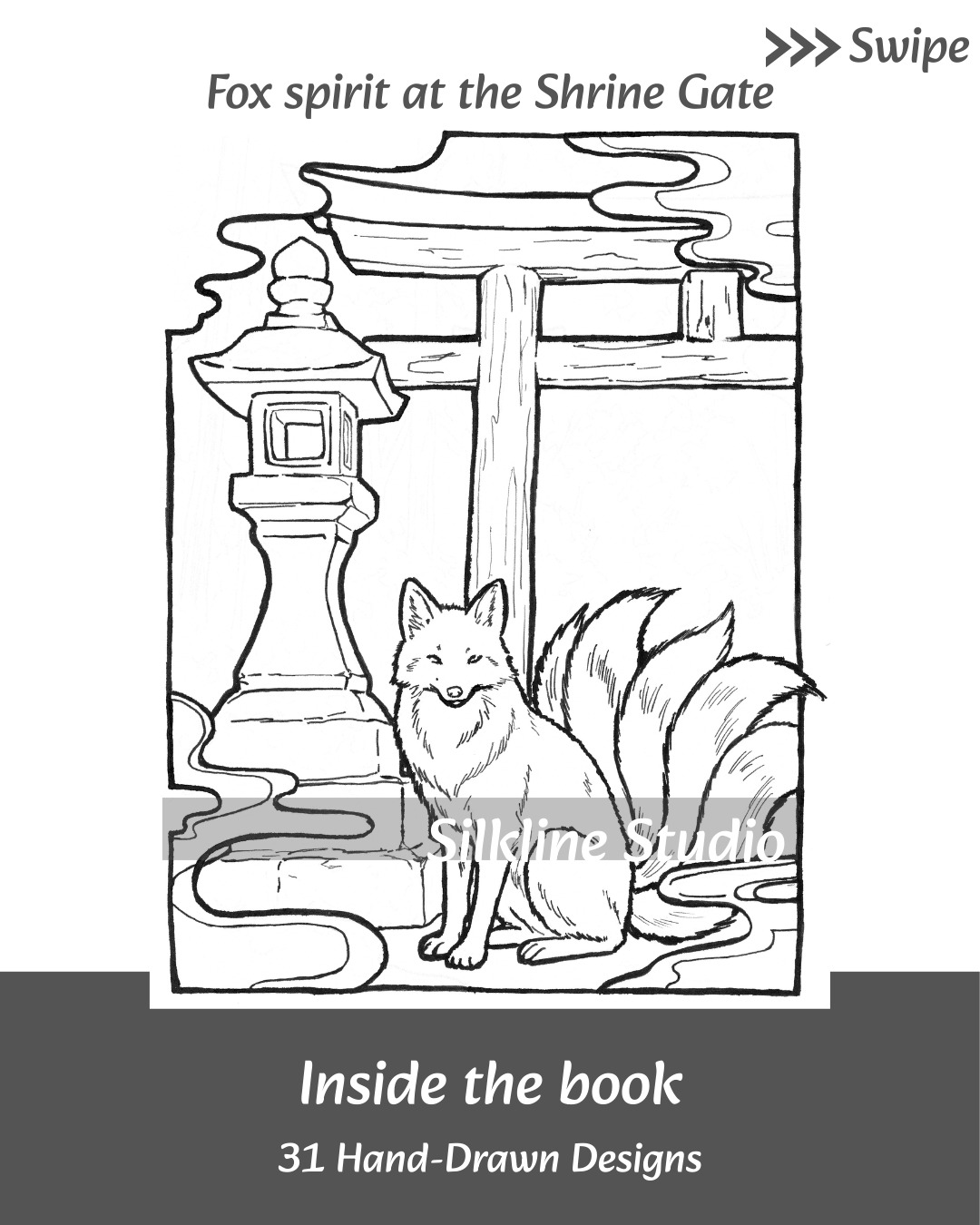 Fox spirit resting with the maiden — coloring page
